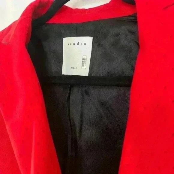 SANDRO Billy Double Breasted Swiss Dot Blazer in Red Size Xtra Small - Picture 8 of 12